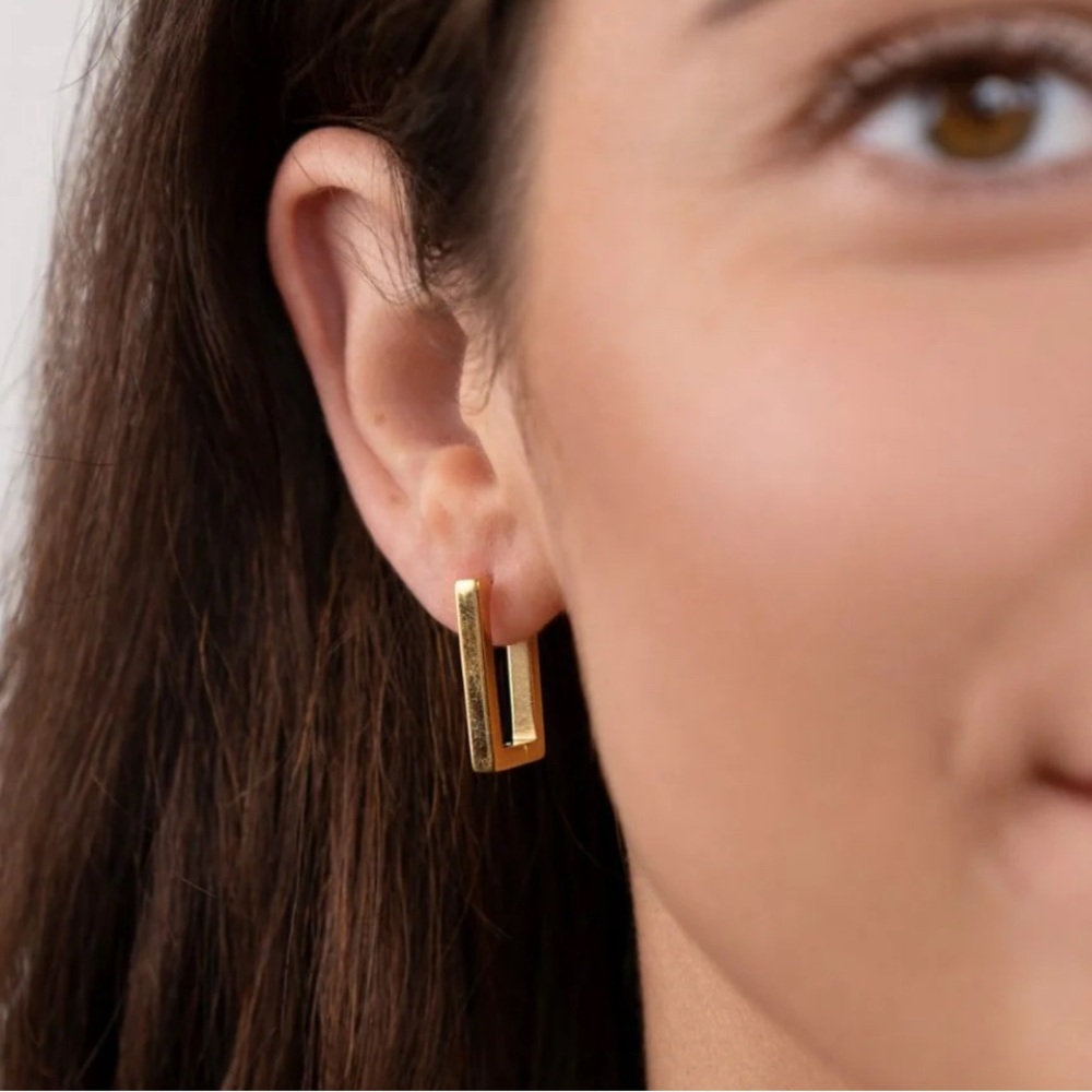 NEW Gold Rectangle Hoop Earrings